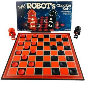 Vintage Wild Robot's Checkers Set 1985 Board Game Cardinal Complete Instructions